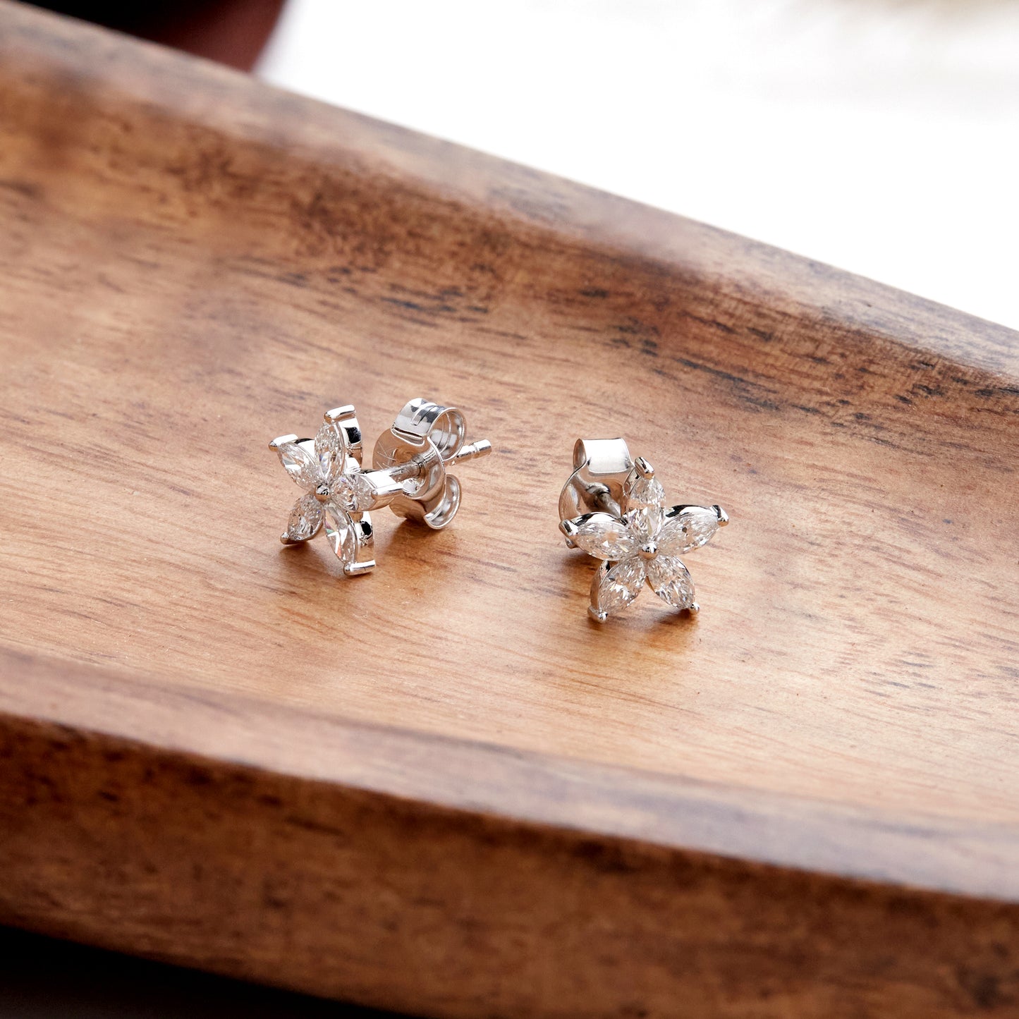 0.70Ct Marquise Diamond Five Petal Flower Stud Earrings