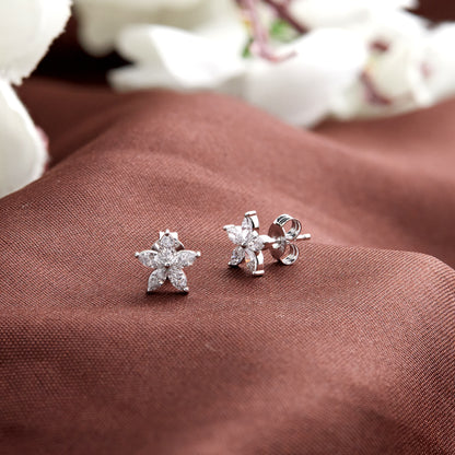 0.70Ct Marquise Diamond Five Petal Flower Stud Earrings