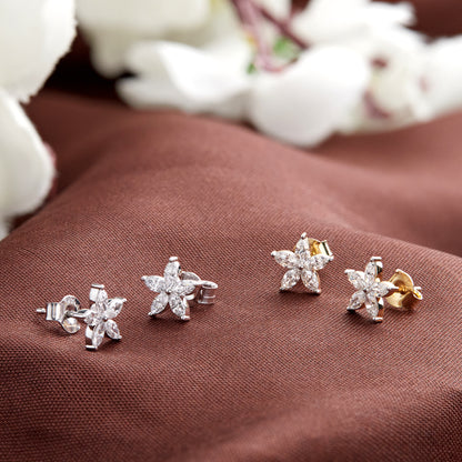0.70Ct Marquise Diamond Five Petal Flower Stud Earrings