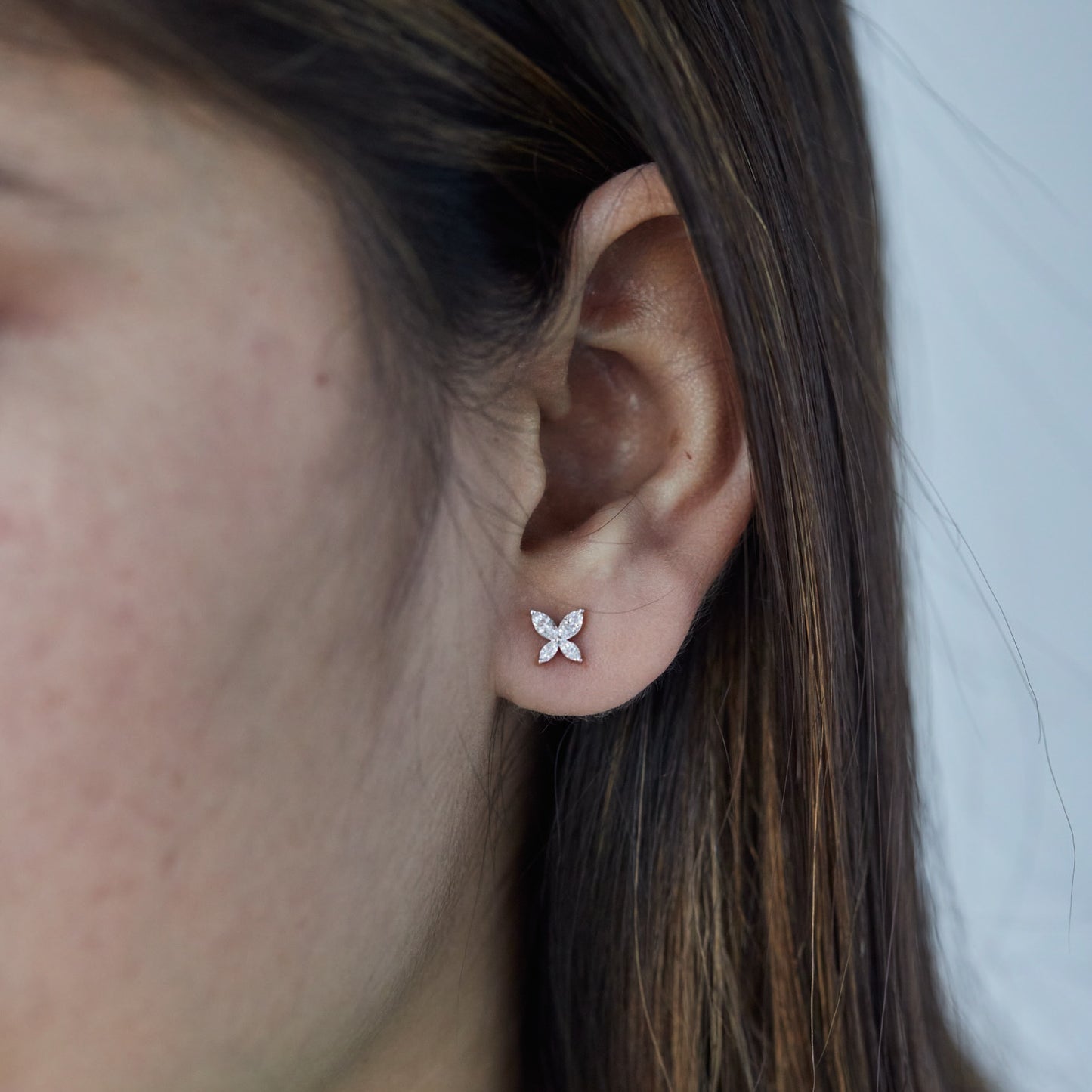 0.40Ct Marquise Diamond Four Petal Flower Stud Earrings