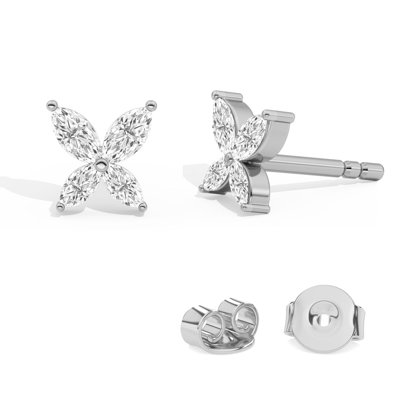 0.40Ct Marquise Diamond Four Petal Flower Stud Earrings