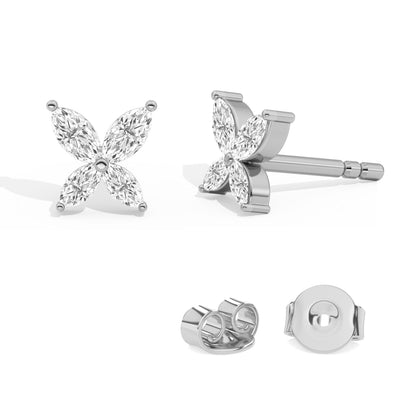 0.40Ct Marquise Diamond Four Petal Flower Stud Earrings
