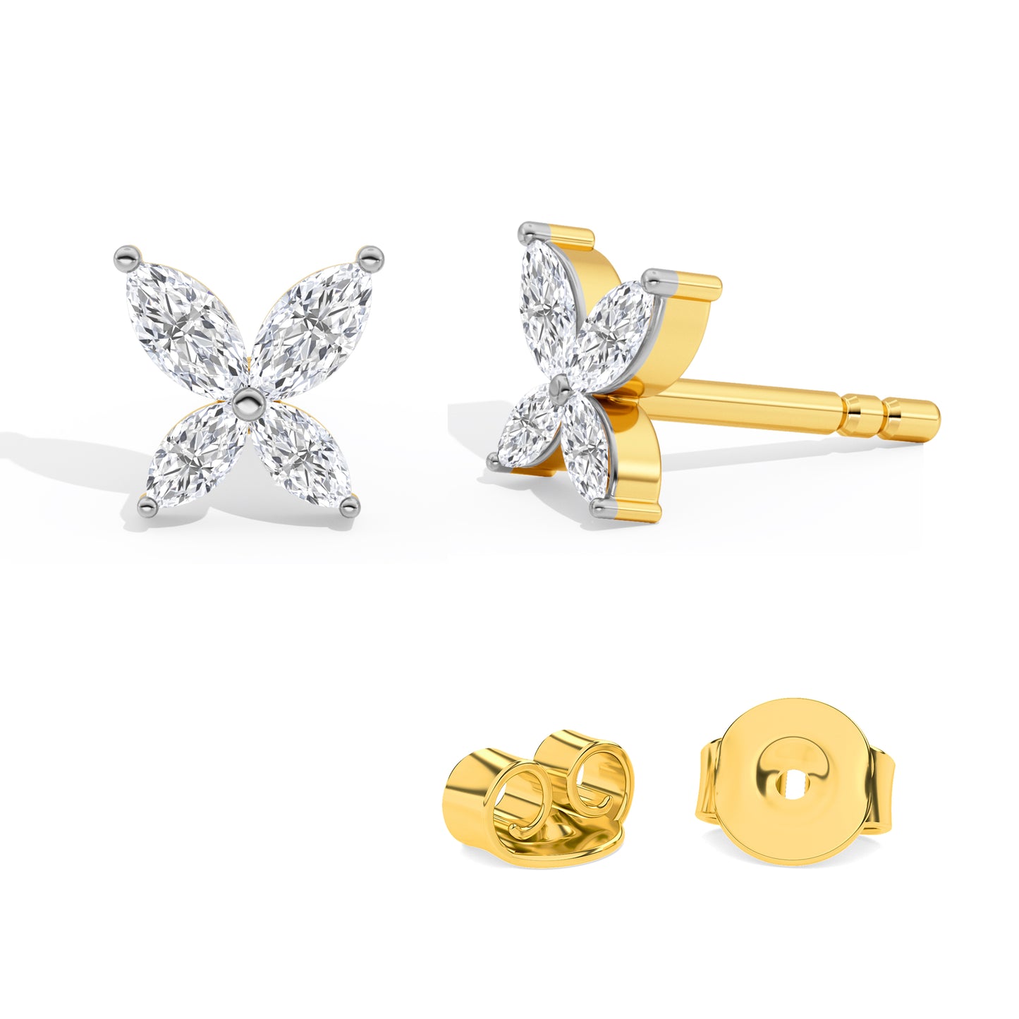 0.40Ct Marquise Diamond Four Petal Flower Stud Earrings