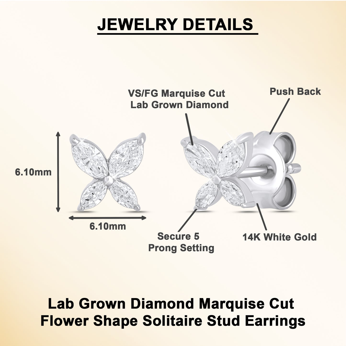 0.40Ct Marquise Diamond Four Petal Flower Stud Earrings