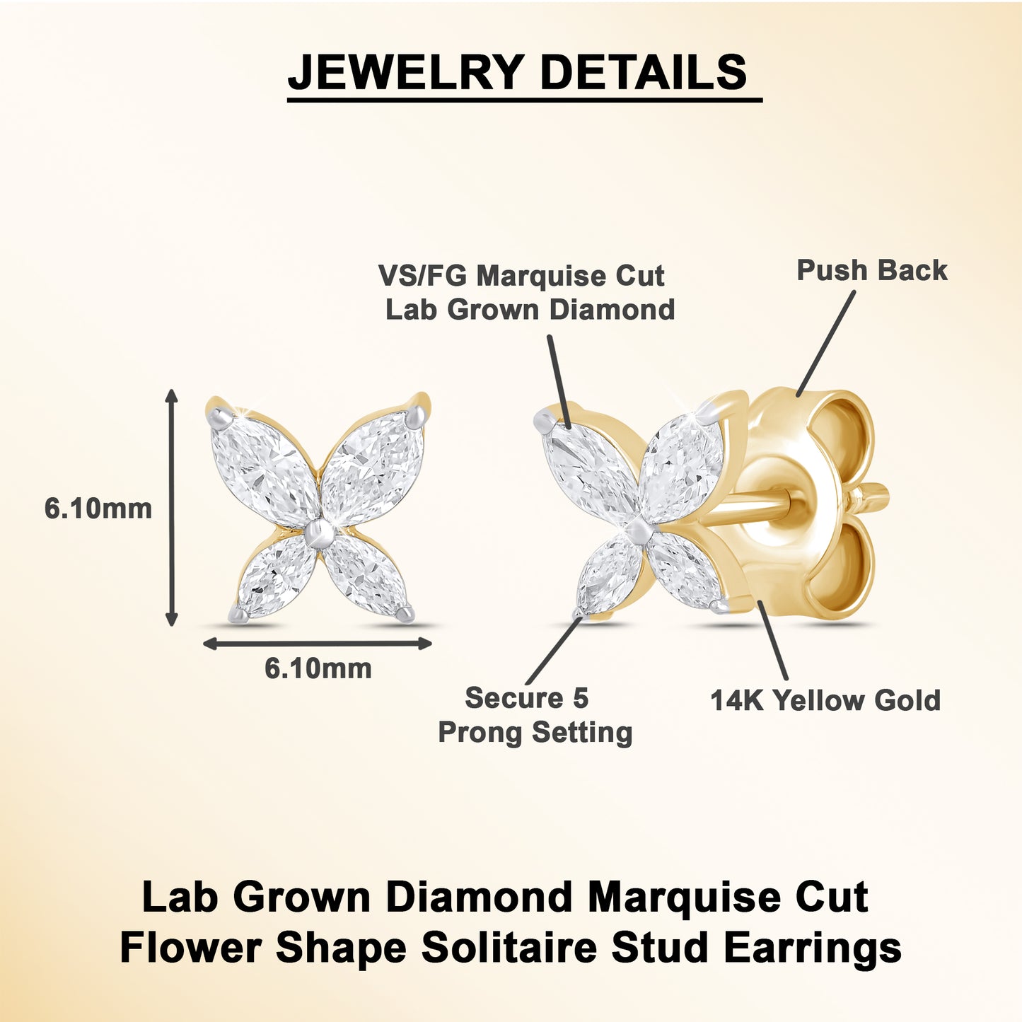 0.40Ct Marquise Diamond Four Petal Flower Stud Earrings