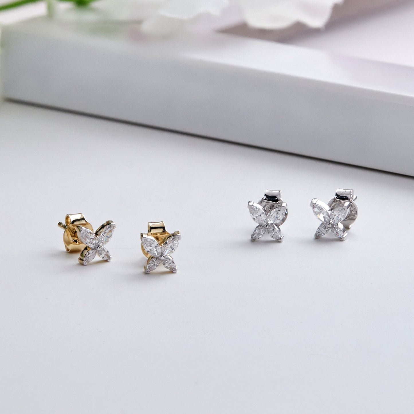 0.40Ct Marquise Diamond Four Petal Flower Stud Earrings
