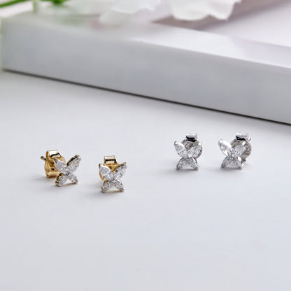 0.40Ct Marquise Diamond Four Petal Flower Stud Earrings