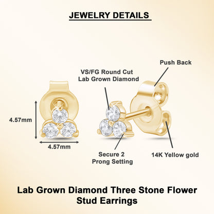 0.24Ct Three Stone Cluster Diamond Stud Earrings