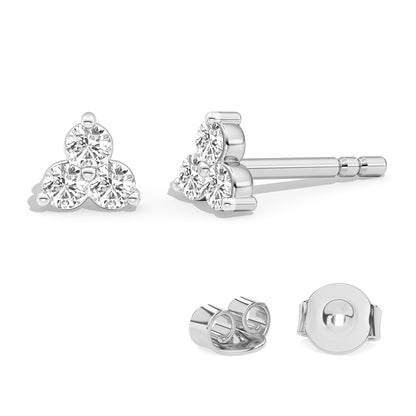 0.24Ct Three Stone Cluster Diamond Stud Earrings