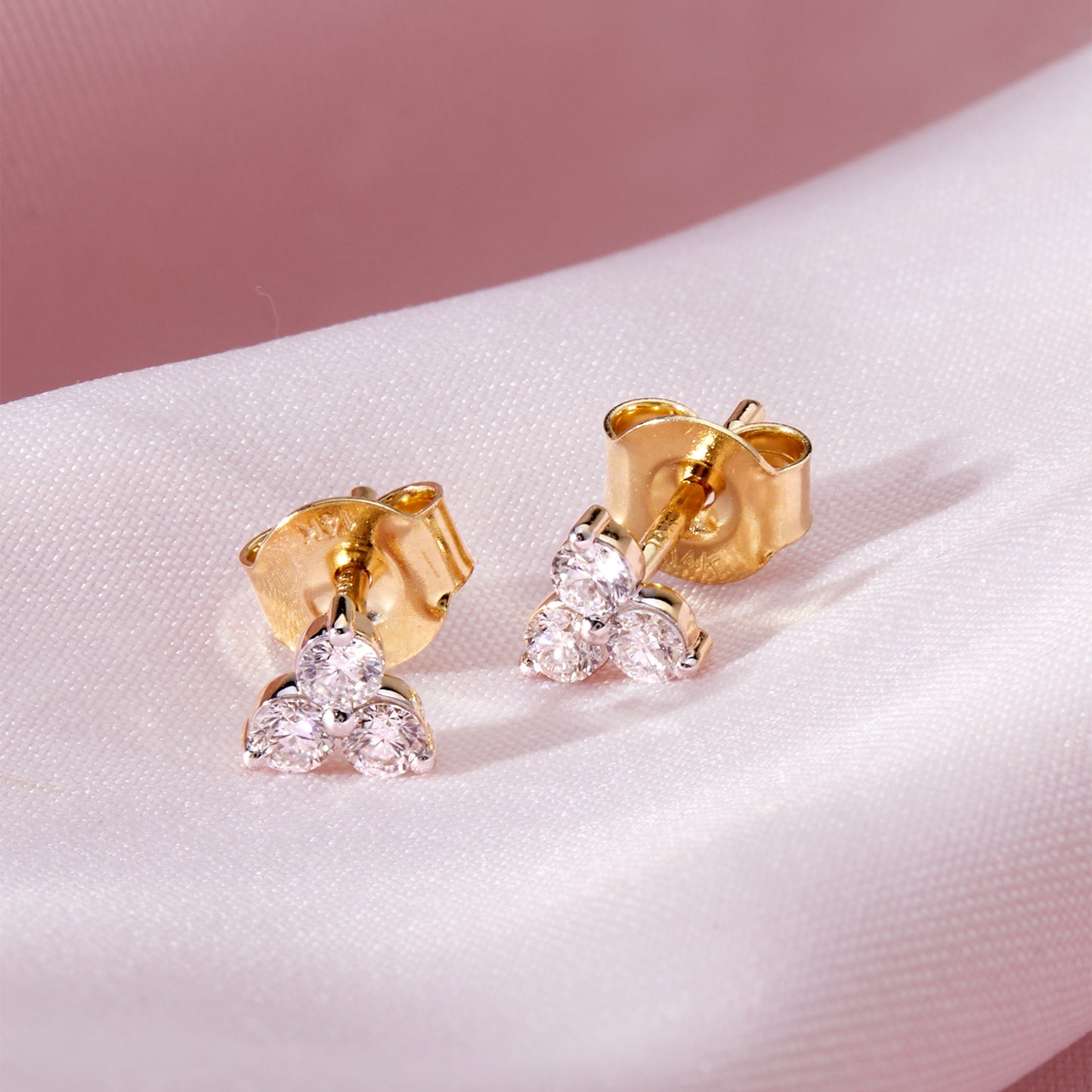 0.24Ct Three Stone Cluster Diamond Stud Earrings