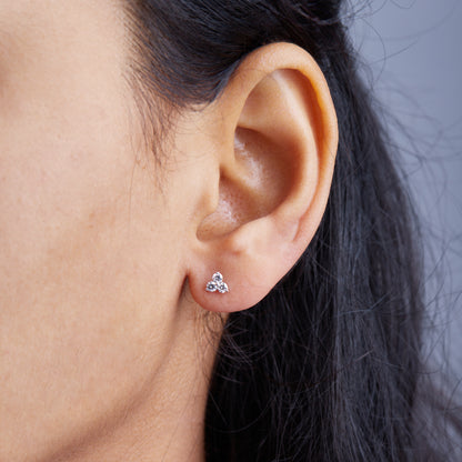 0.24Ct Three Stone Cluster Diamond Stud Earrings
