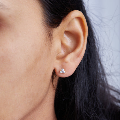 0.24Ct Three Stone Cluster Diamond Stud Earrings