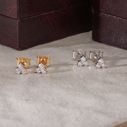 0.24Ct Three Stone Cluster Diamond Stud Earrings