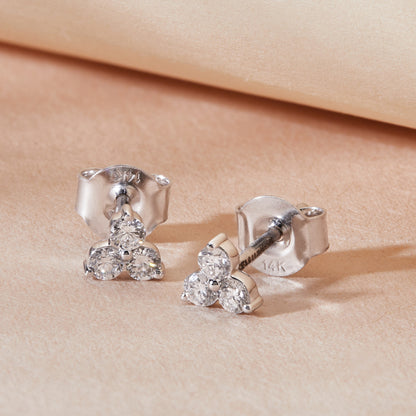 0.24Ct Three Stone Cluster Diamond Stud Earrings