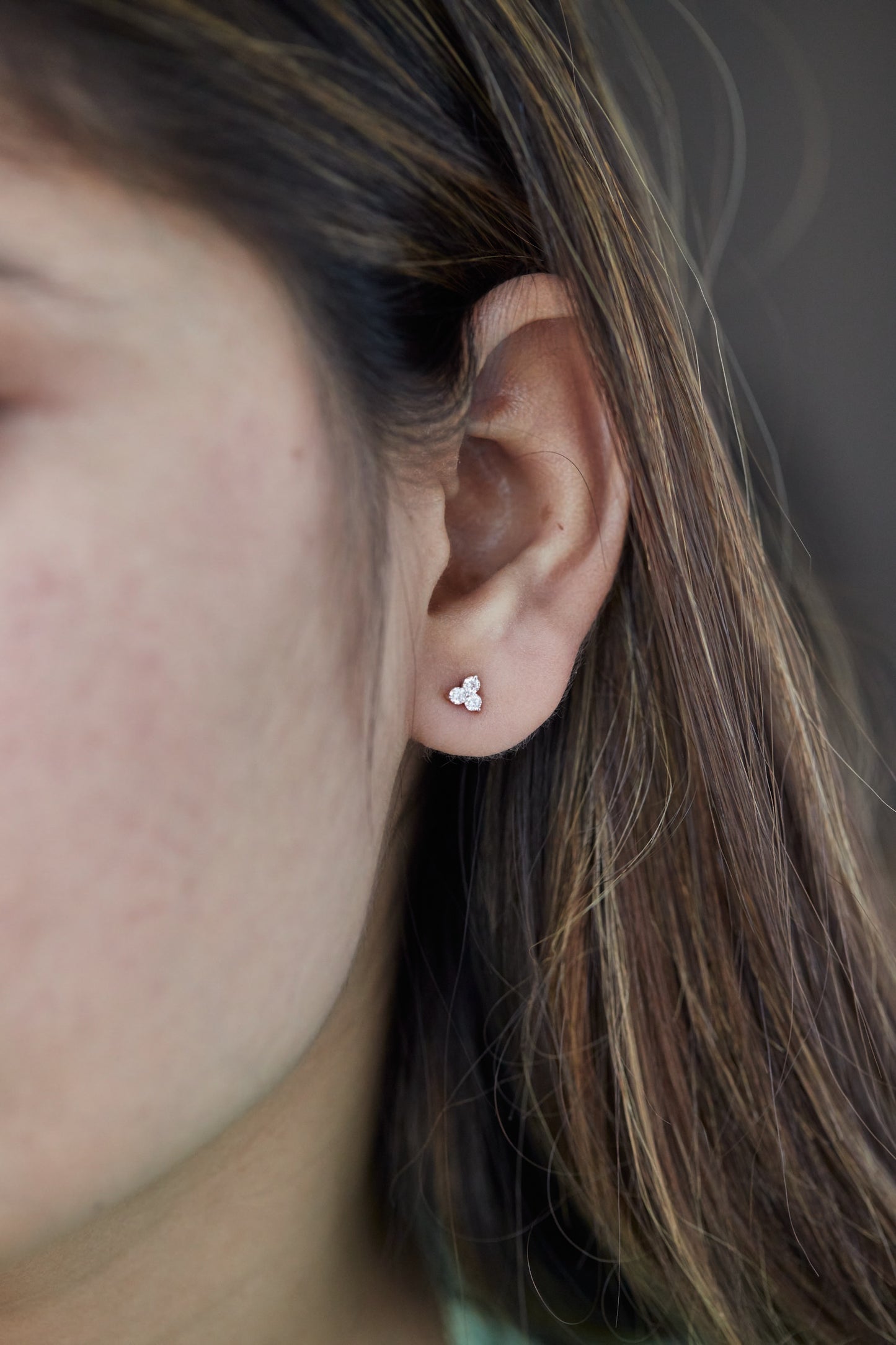 0.24Ct Three Stone Cluster Diamond Stud Earrings