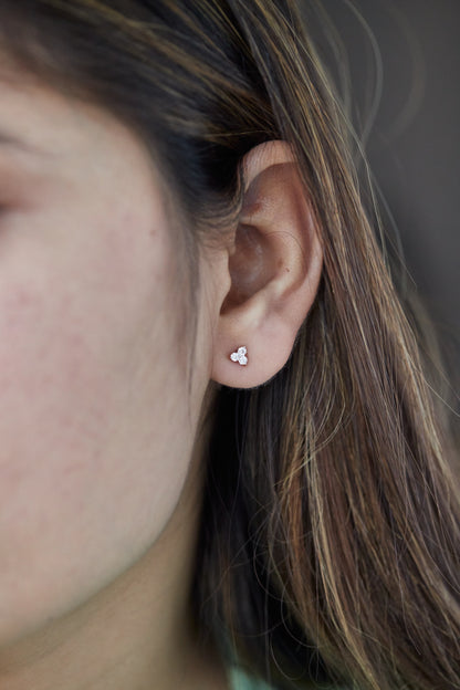 0.24Ct Three Stone Cluster Diamond Stud Earrings