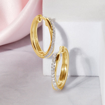 0.25 Ct Diamond 925 Silver Yellow Gold Plated Twist Hoop Earrings