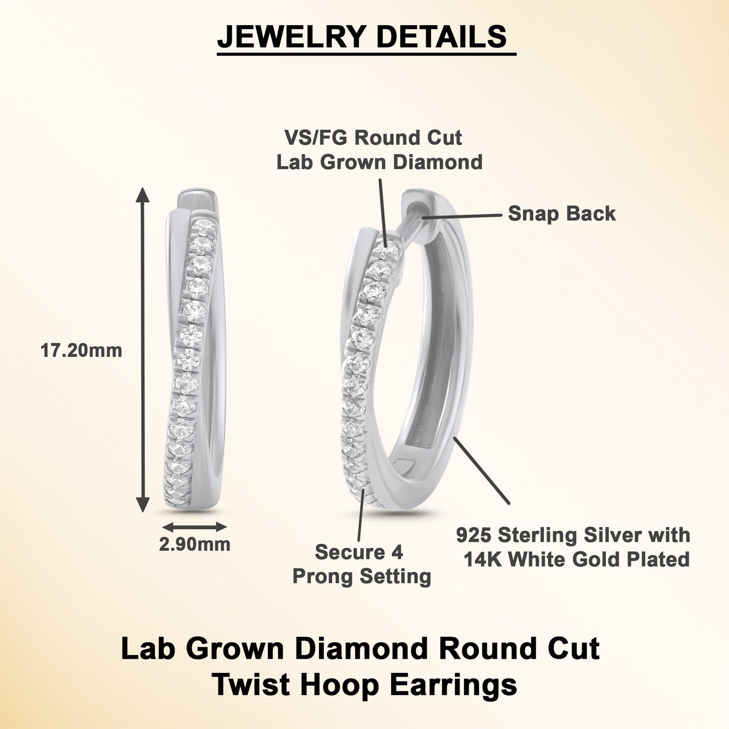 0.25 Ct Diamond 925 Silver White Gold Plated Twist Hoop Earrings