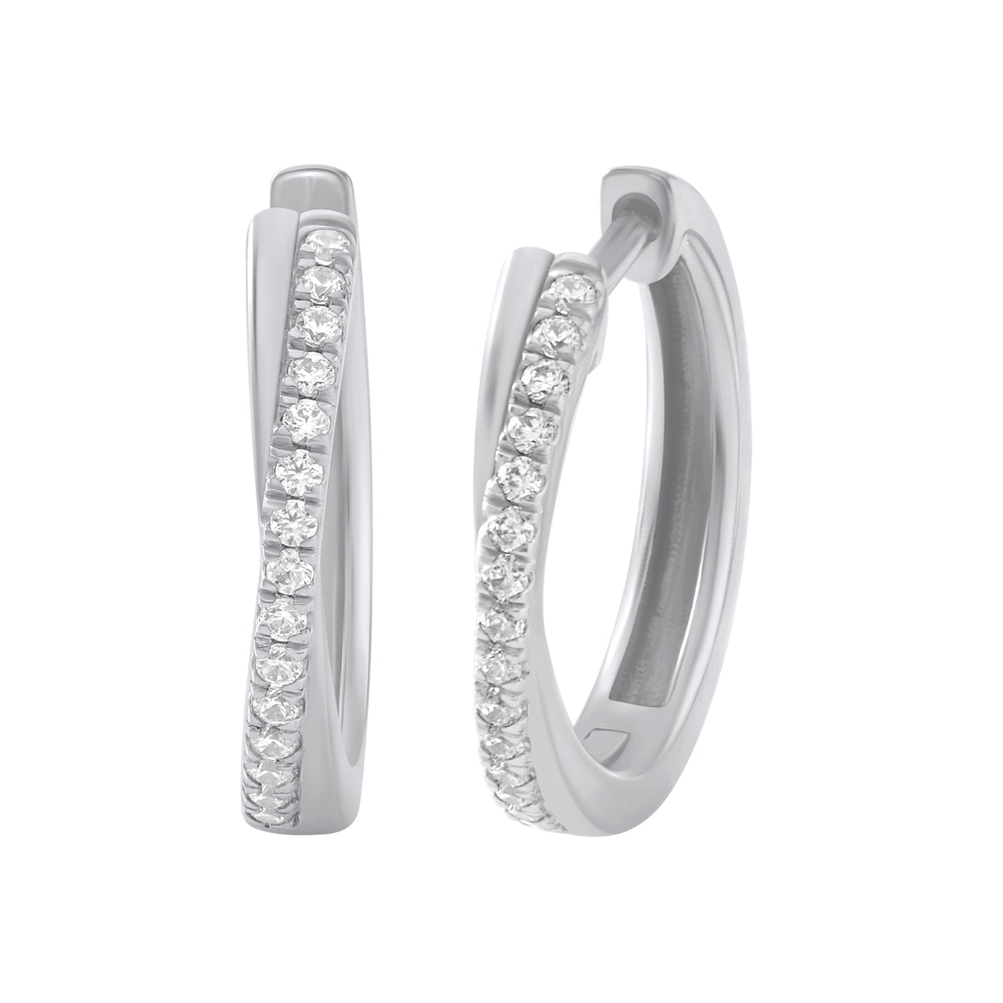 0.25 Ct Diamond 925 Silver White Gold Plated Twist Hoop Earrings