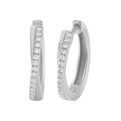 0.25 Ct Diamond 925 Silver White Gold Plated Twist Hoop Earrings