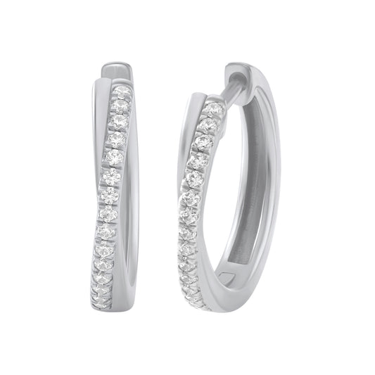 0.25 Ct Diamond 925 Silver White Gold Plated Twist Hoop Earrings