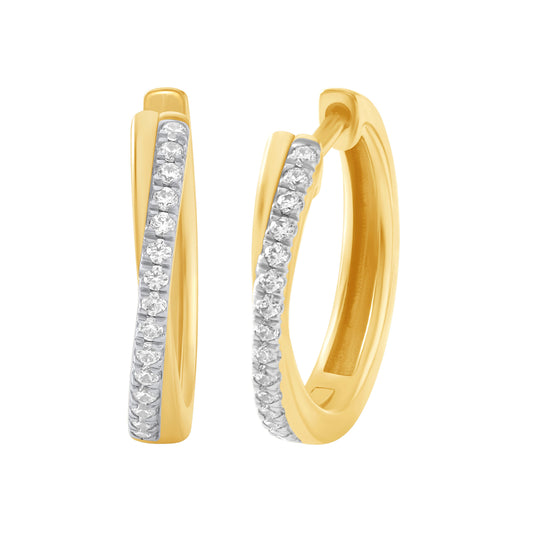0.25 Ct Diamond 925 Silver Yellow Gold Plated Twist Hoop Earrings