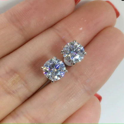 14K Gold 1 Ct Round Cut Lab Grown Diamond 4 Prong Solitaire Stud Earrings