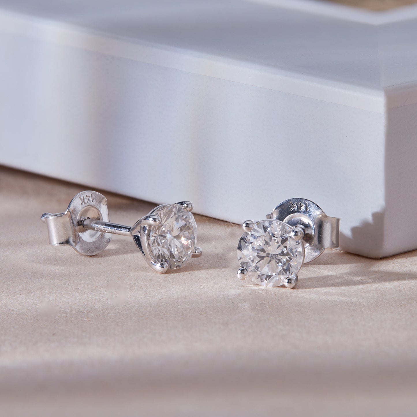 14K Gold 1 Ct Round Cut Lab Grown Diamond 4 Prong Solitaire Stud Earrings