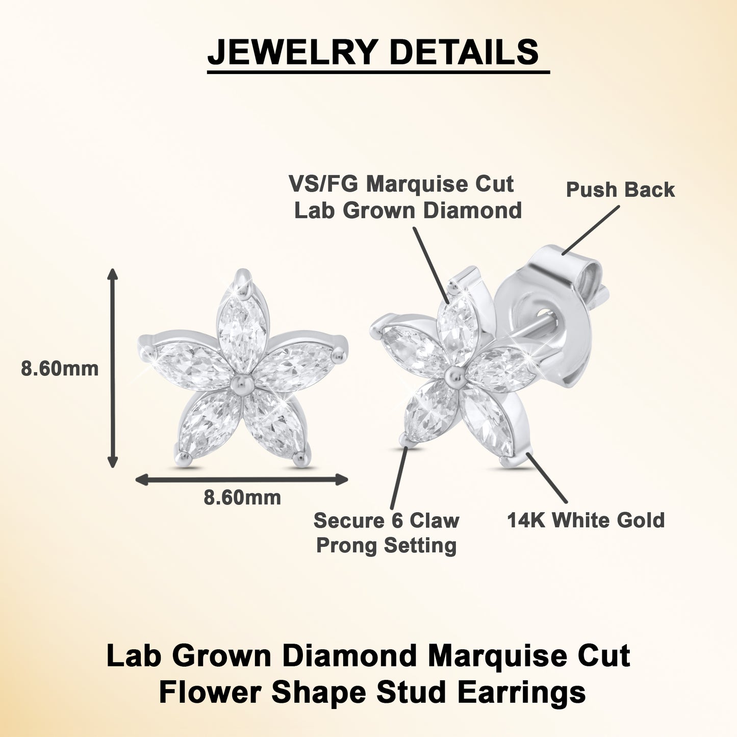 0.70Ct Marquise Diamond Five Petal Flower Stud Earrings