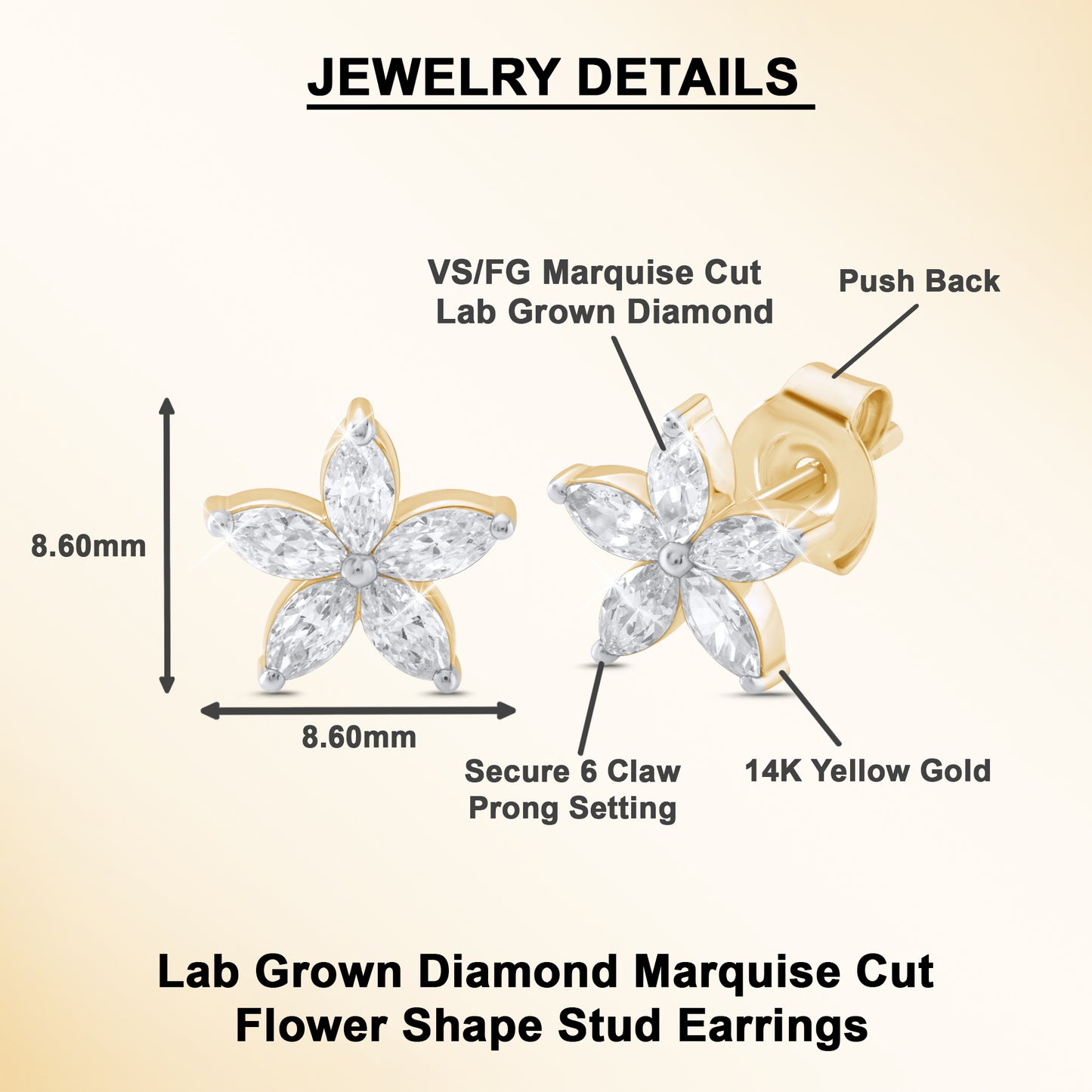0.70Ct Marquise Diamond Five Petal Flower Stud Earrings