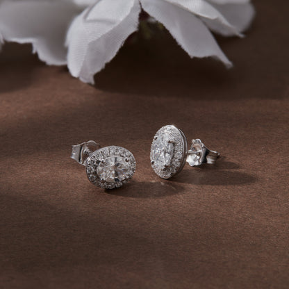 1 Ct Oval Cut Diamond 925 Silver Halo Stud Earrings