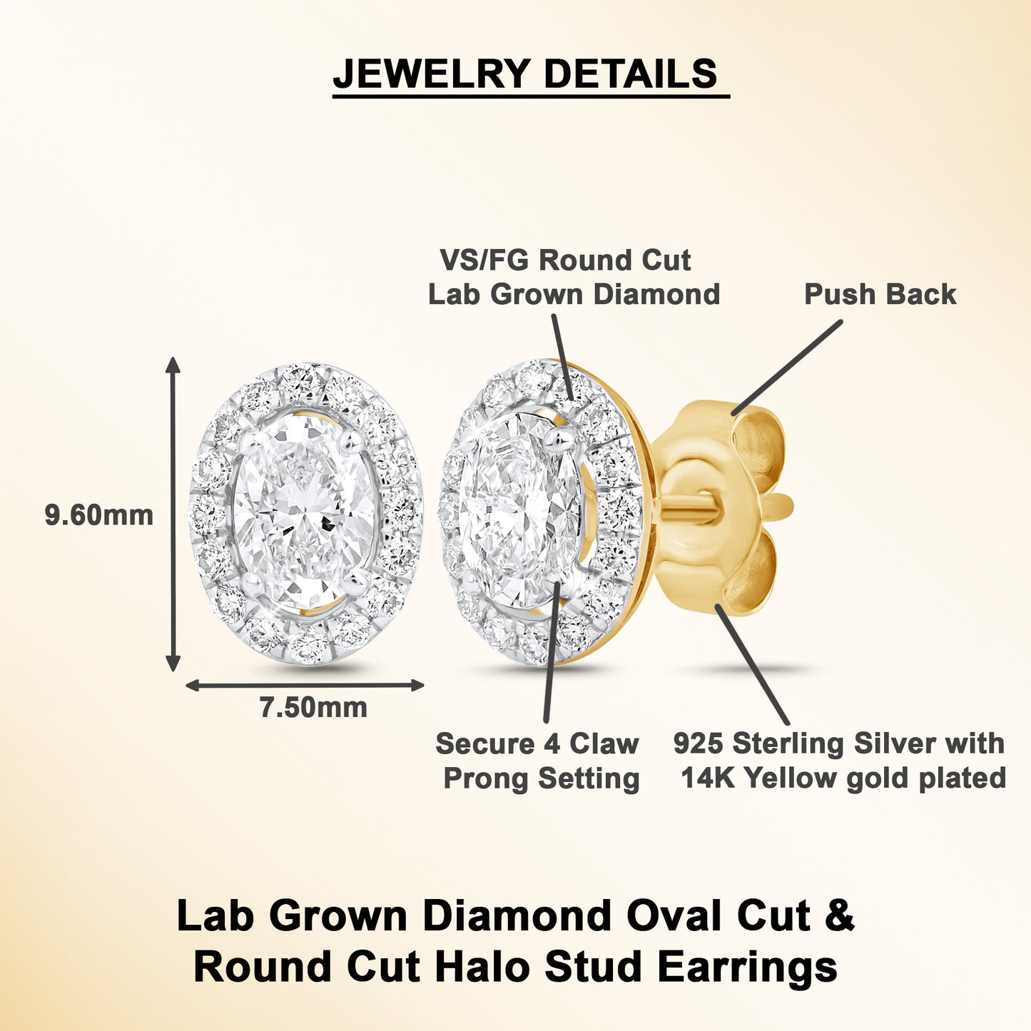 1 Ct Oval Cut Diamond 925 Silver Halo Stud Earrings