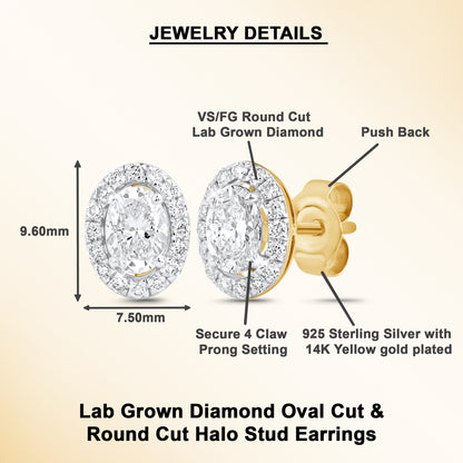 1 Ct Oval Cut Diamond 925 Silver Halo Stud Earrings