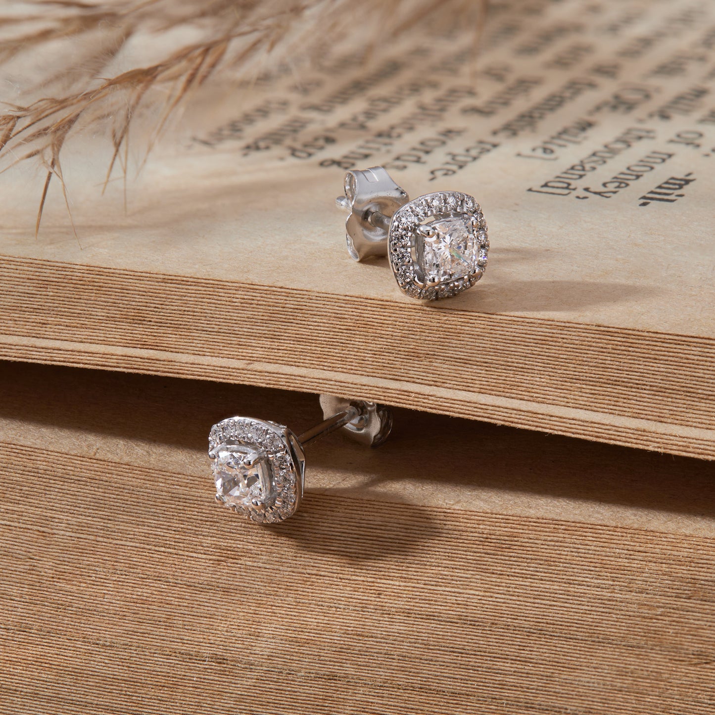 0.53 Ct Cushion Cut Diamond 925 Silver Halo Stud Earrings