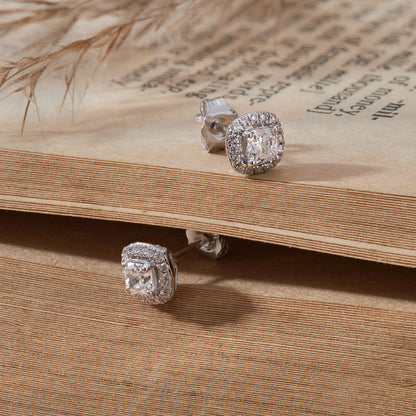 0.53 Ct Cushion Cut Diamond 925 Silver Halo Stud Earrings