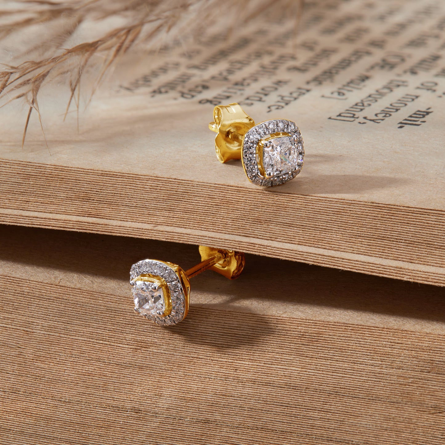 0.53 Ct Cushion Cut Diamond 925 Silver Halo Stud Earrings