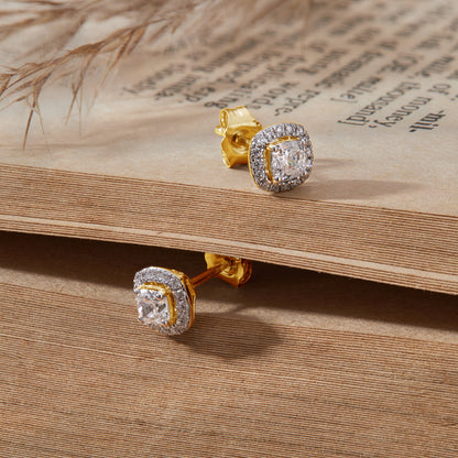 0.53 Ct Cushion Cut Diamond 925 Silver Halo Stud Earrings