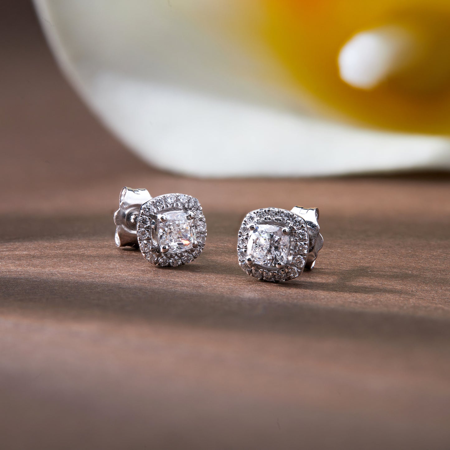 0.53 Ct Cushion Cut Diamond 925 Silver Halo Stud Earrings