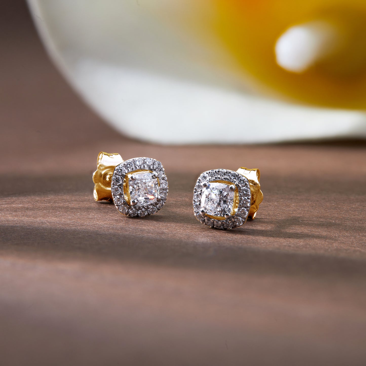 0.53 Ct Cushion Cut Diamond 925 Silver Halo Stud Earrings