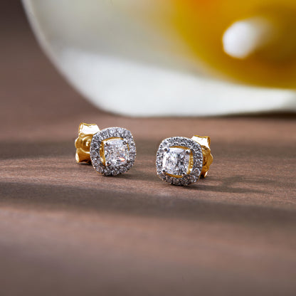 0.53 Ct Cushion Cut Diamond 925 Silver Halo Stud Earrings