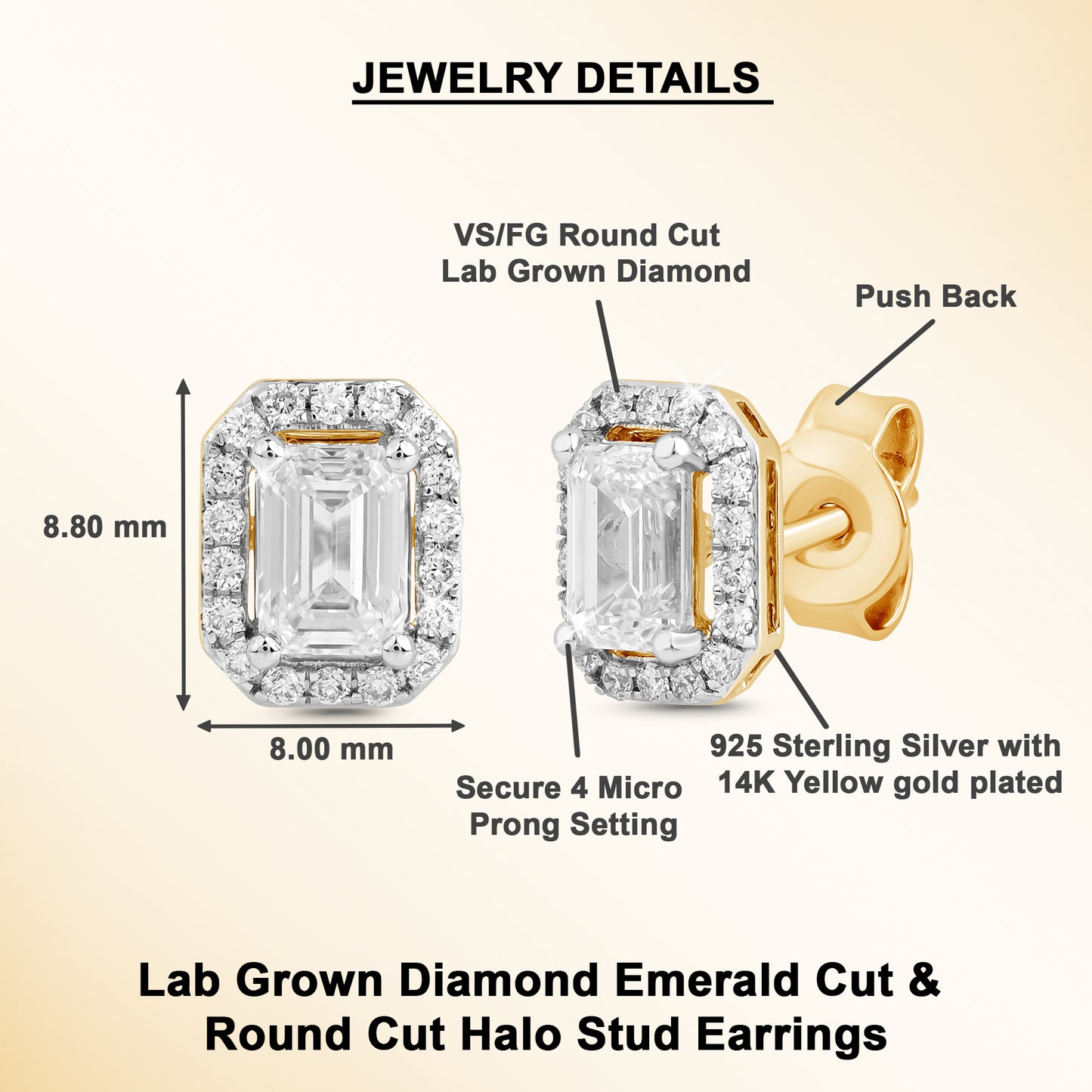 0.75 Ct Emerald & Round Cut Diamond 925 Silver Solitaire Halo Stud Earrings