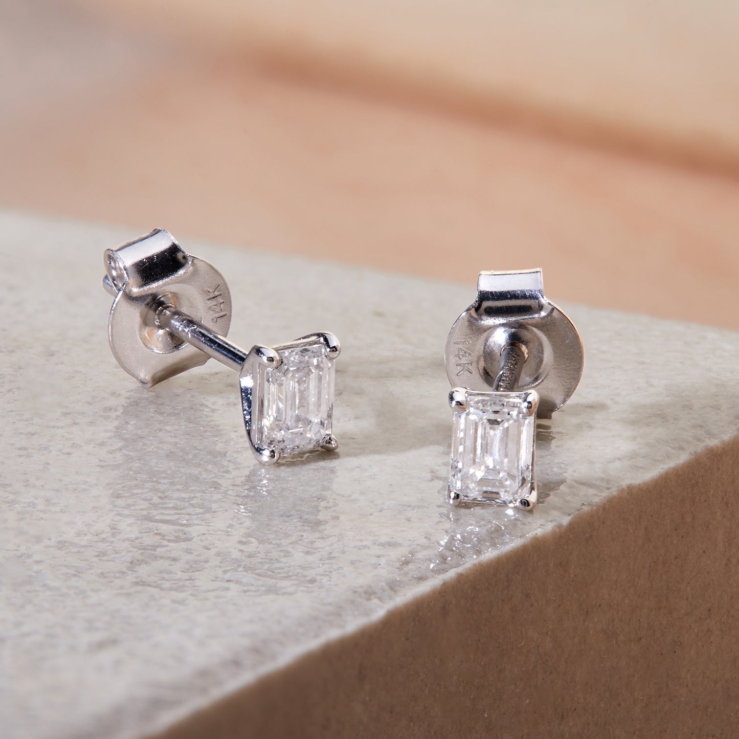 0.45 Ct Emerald Cut Diamond 14K White Gold Solitaire Stud Earrings