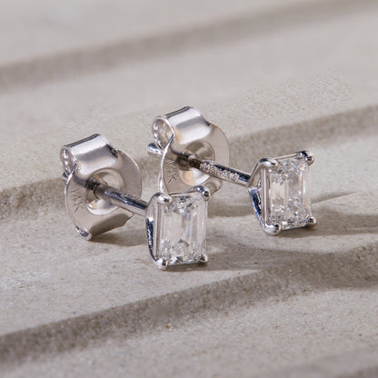 0.45 Ct Emerald Cut Diamond 14K White Gold Solitaire Stud Earrings