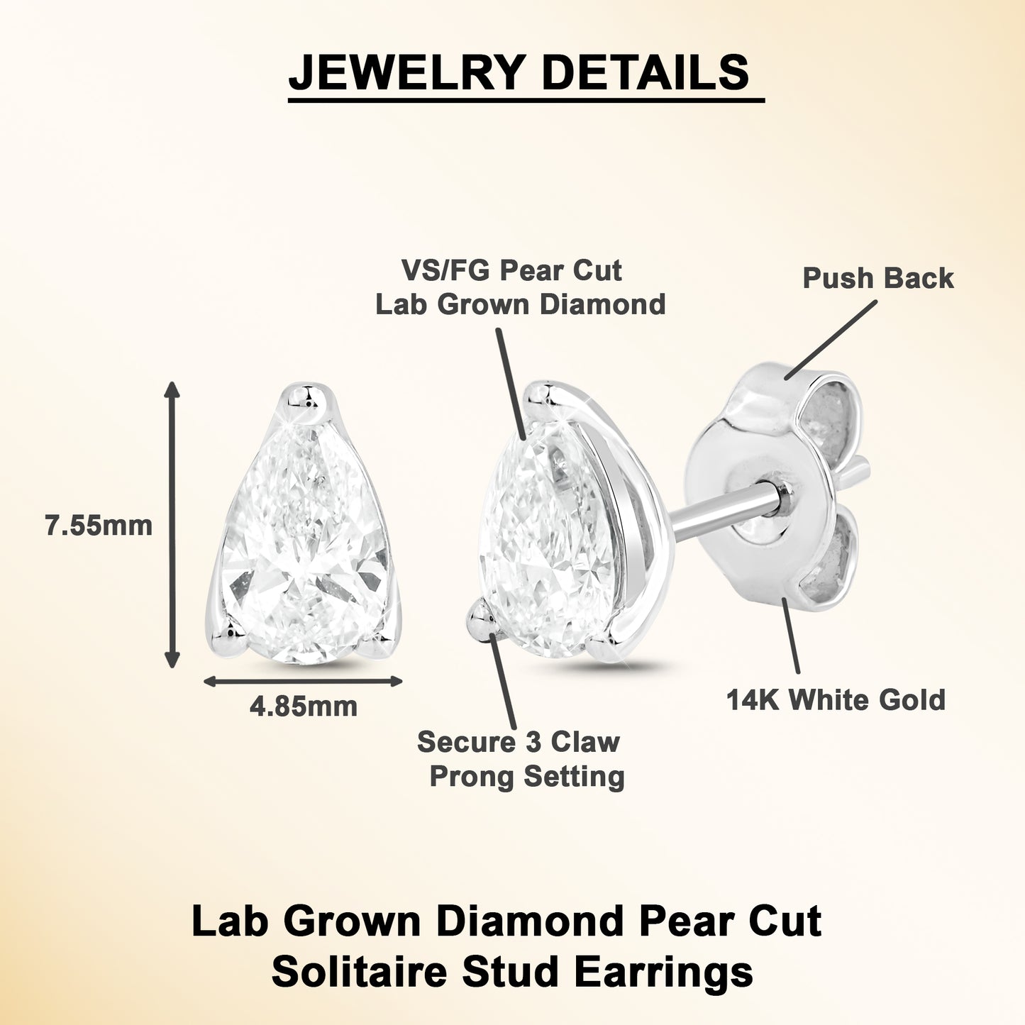 1 Ct Pear Cut Diamond Solitaire Stud Earrings