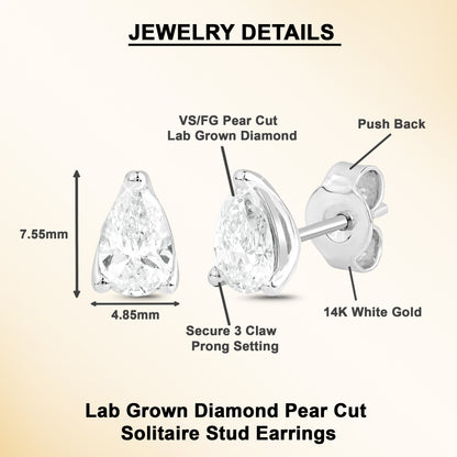 1 Ct Pear Cut Diamond Solitaire Stud Earrings