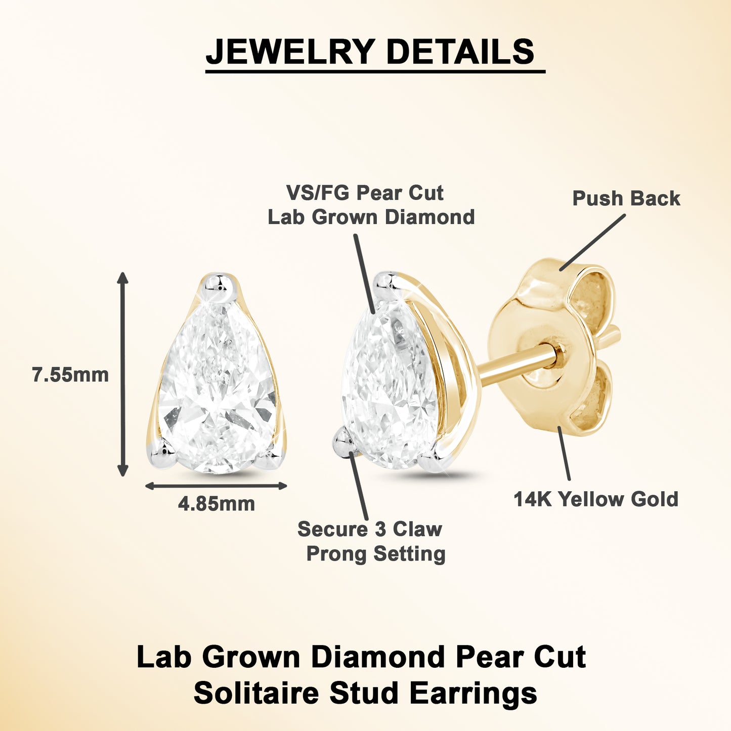 1 Ct Pear Cut Diamond Solitaire Stud Earrings