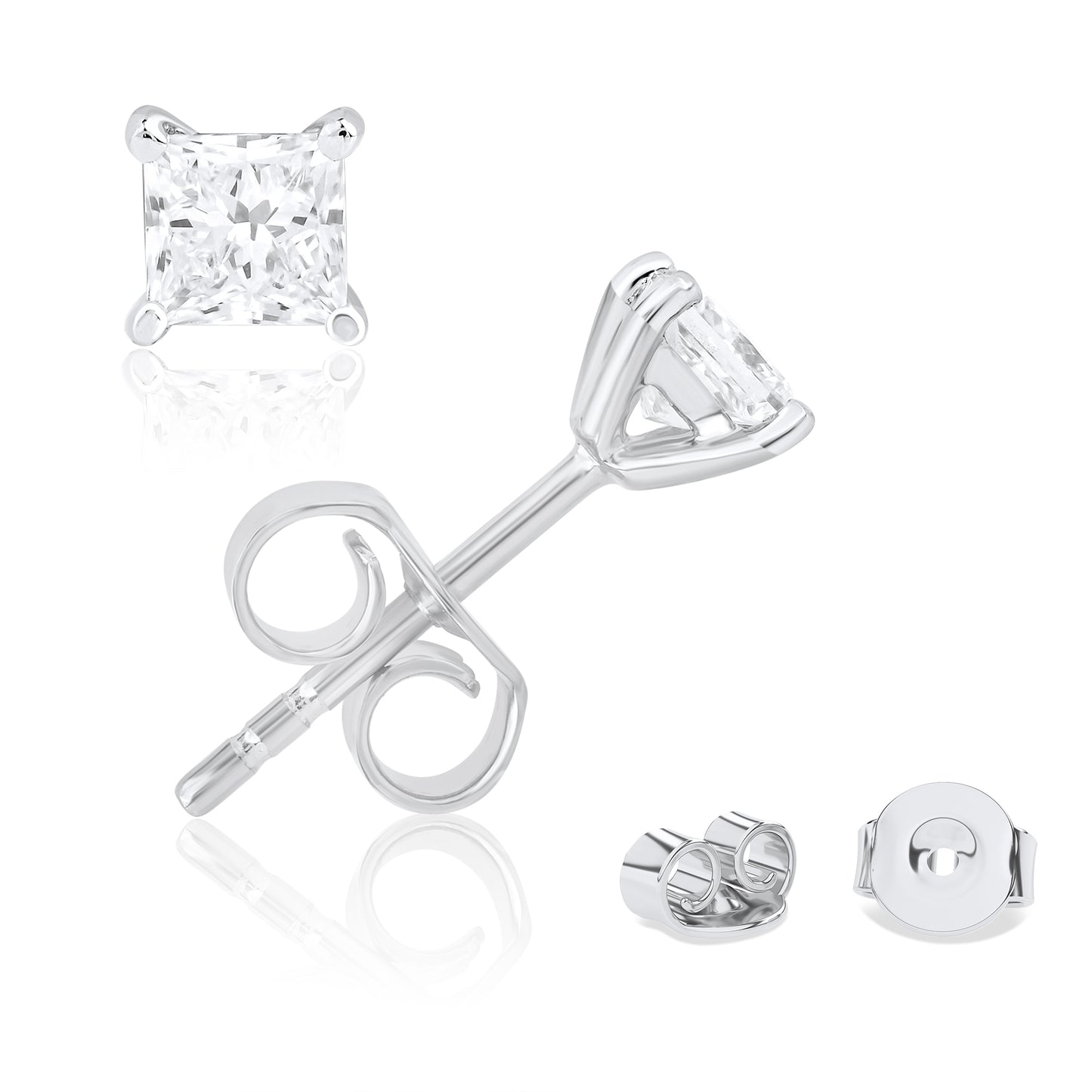 1 Ct Princess Cut Lab Grown Diamond Solitaire 14K Gold Stud Earrings