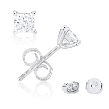 1 Ct Princess Cut Lab Grown Diamond Solitaire 14K Gold Stud Earrings