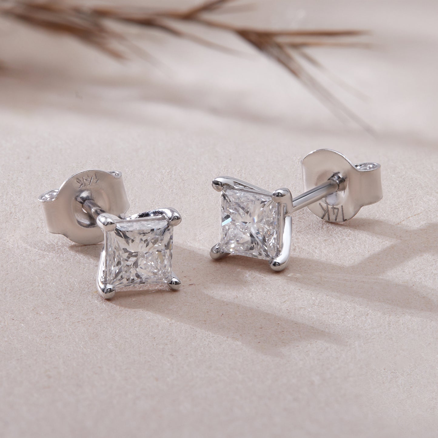 1 Ct Princess Cut Lab Grown Diamond Solitaire 14K Gold Stud Earrings