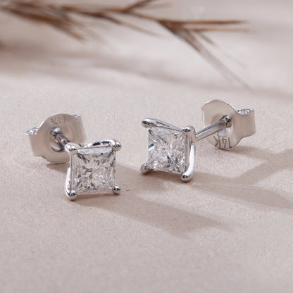 1 Ct Princess Cut Lab Grown Diamond Solitaire 14K Gold Stud Earrings